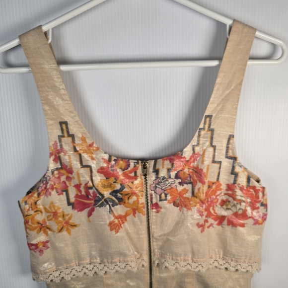Free People Floral "The Big Bang" Metallic Aztec Mini Sleeveless Dress Size 6/Sm - Picture 12 of 16